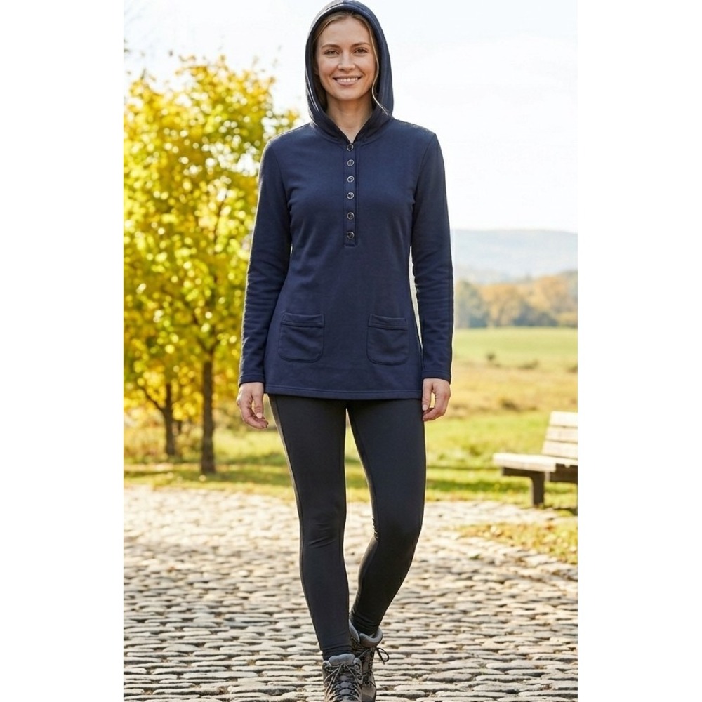 Talbots SP French Terry Navy Blue Long Sleeve Pullover Tunic Hoodie Pockets